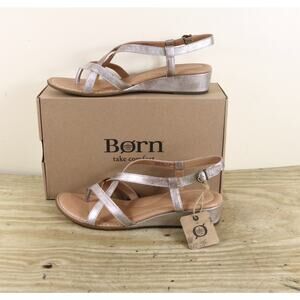 New Born Shoes Womens 11 Gold Leather Metallic Sibyl Wedge Sandals